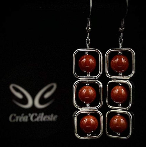 Boucles d'Oreilles Carrées Jaspe Rouge