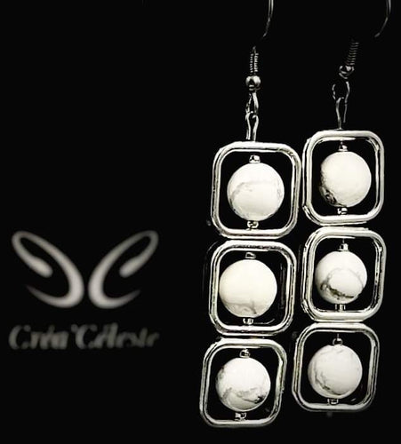 Boucles d'Oreilles Carrées Howlite