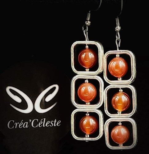 Boucles d'Oreilles Carrée Cornaline