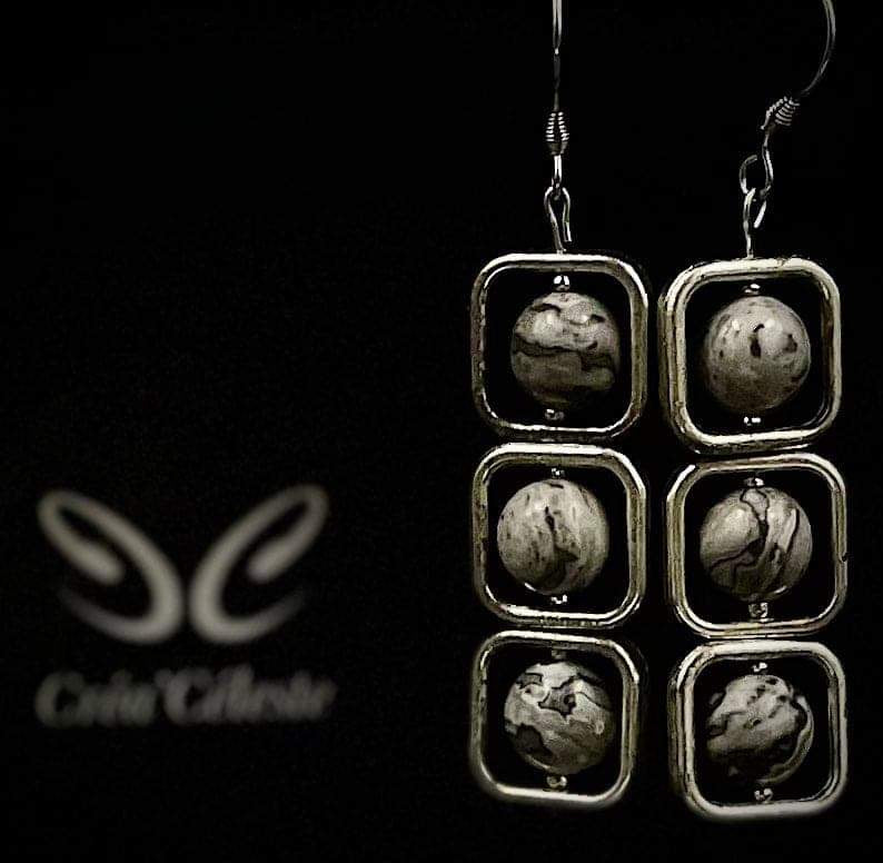 Boucles d'Oreilles Carrées Jaspe Picasso