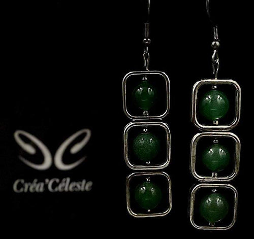 Boucles d'Oreilles Carrées Aventurine Verte