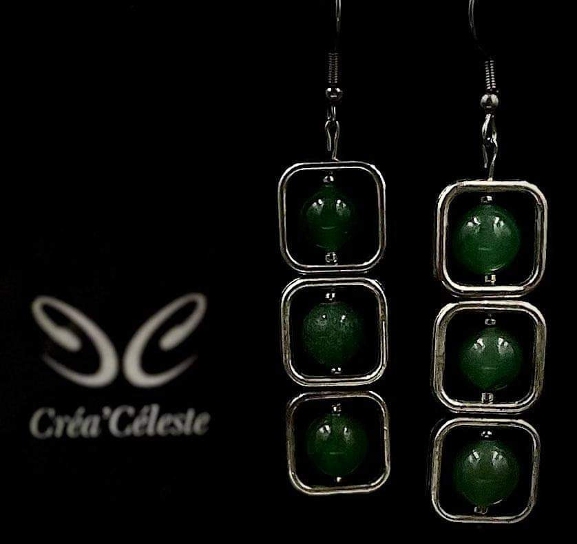 Boucles d'Oreilles Carrées Aventurine Verte