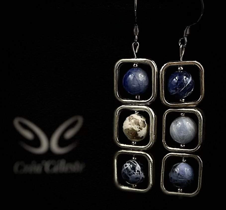 Boucles d'Oreilles Carrées Sodalite