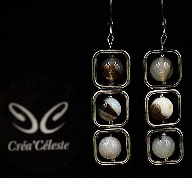 Boucles d'Oreilles Carrées Agate