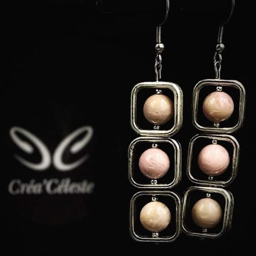 Boucles d'Oreilles Carrées Rhodochrosite