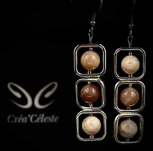 Boucles d'Oreilles Carrées Pierre de Lune