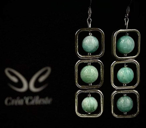 Boucles d'Oreilles Carrées Amazonite