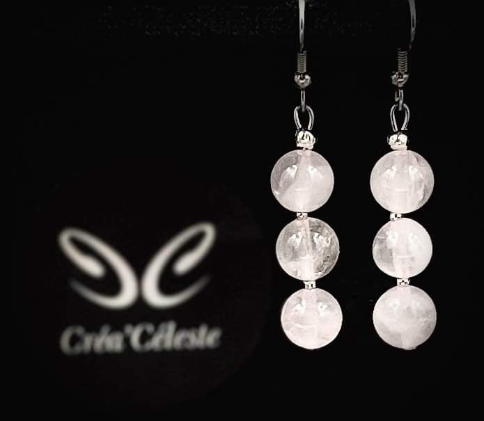 Boucles d'Oreilles Quartz Rose